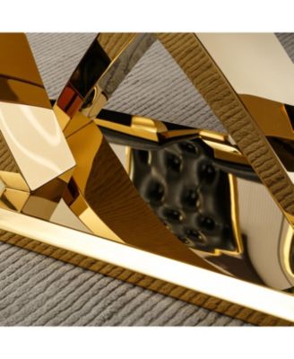 70" Faux Marble Dining Table, Mirrored Base (Gold/Gray