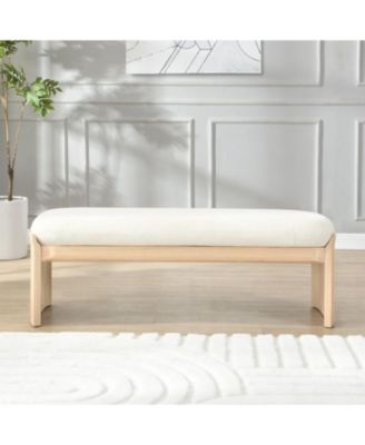  51.5 Inch Beige Rubber Wood Footstool For Bedroom and Living Room