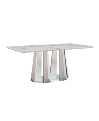 70" Faux Marble Dining Table, Mirrored Base
