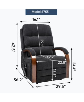 Power Black Chenille Lift Recliner, Heat & Massage, Dual Motor, 350 LBS