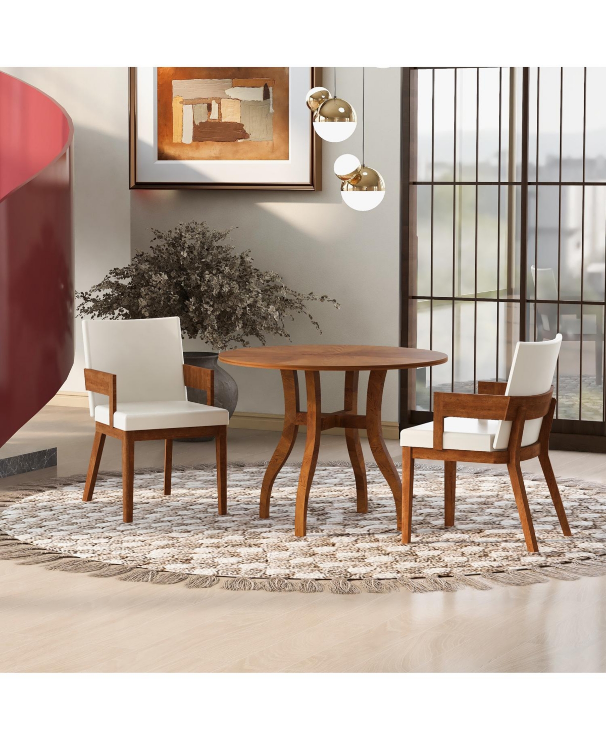 Streamdale Furniture Modern Walnut Wood & White Glossy Pu Leather Upholstered Dining Chairs Set of 2