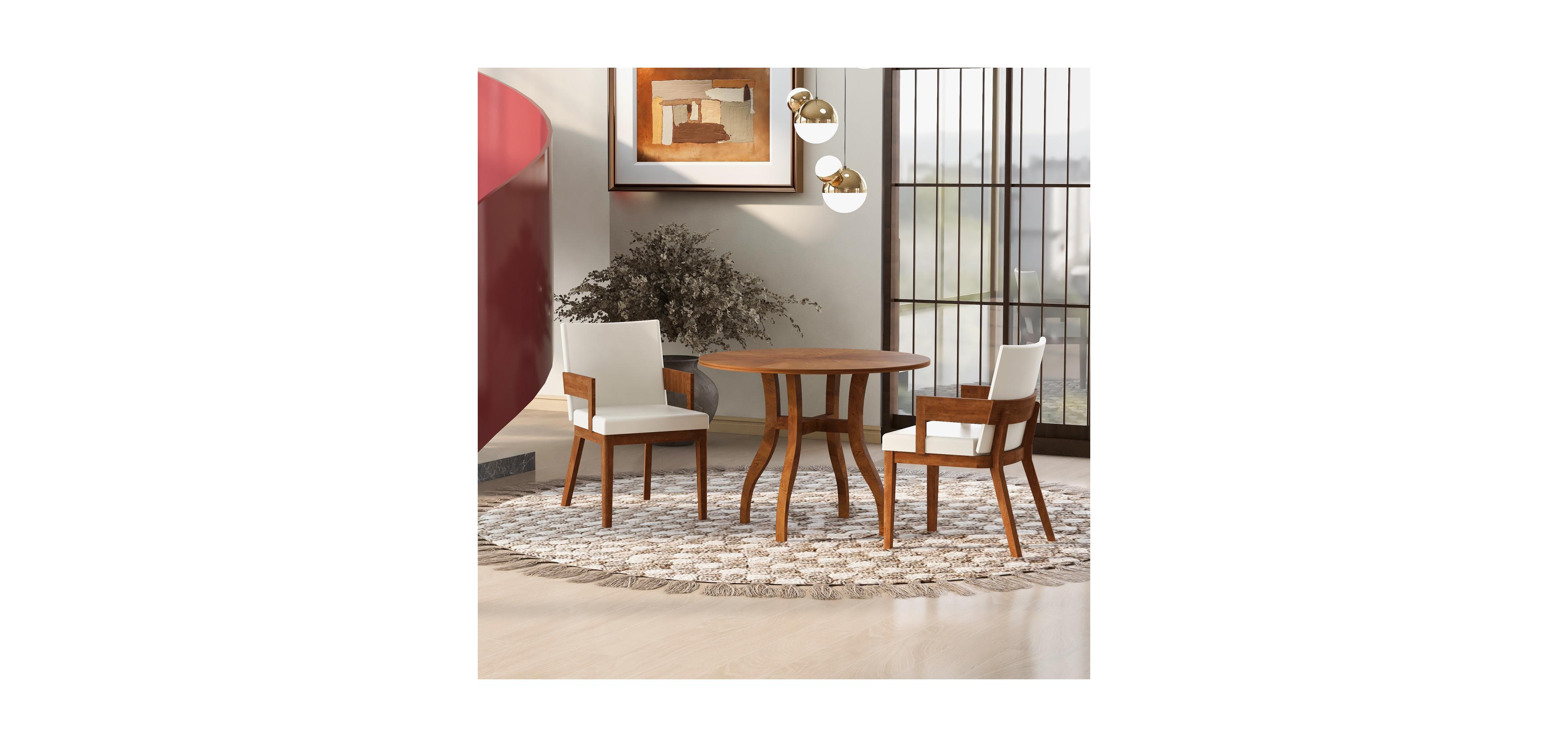 Streamdale Furniture Modern Walnut Wood & White Glossy Pu Leather Upholstered Dining Chairs Set of 2