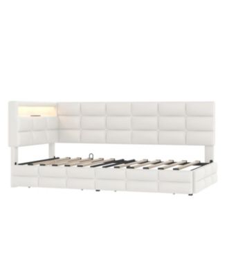 Upholstered Twin Daybed with Storage, LED Lights & Charging