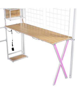 Metal Loft Bed with Work Station, Wardrobe & Storage Staircase, White
