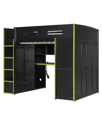 Loft Bed with Desk, Wardrobe & RGB LED