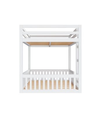 Full over Full Wood Bunk Bed with Ladder and Guardrails, White