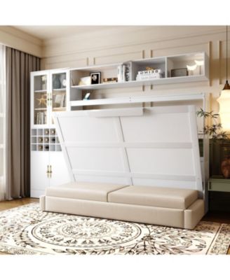 Full Size Murphy Bed Wall Bed with Sofa, Shelves USB & Light