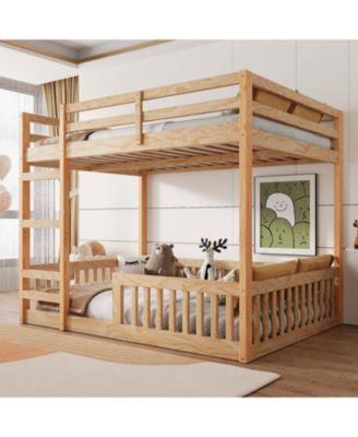 Full over Full Wood Bunk Bed with Ladder and Guardrails, Natural
