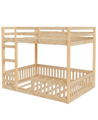 Full over Full Wood Bunk Bed with Ladder and Guardrails, Natural