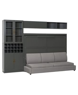 Full Size Murphy Bed Wall Bed with Sofa, Shelves USB & Light.