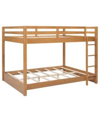 Wood Queen Size Bunk Bed with Ladder, Wood Color