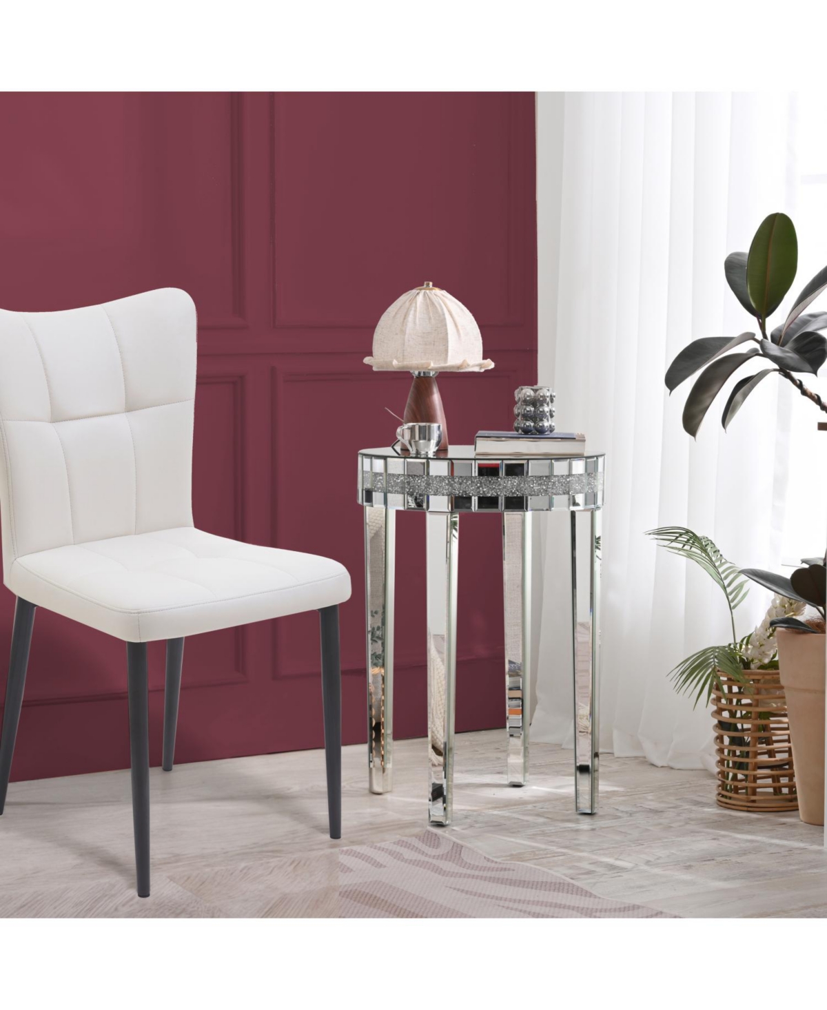 Streamdale Furniture Round Mirror Breakfast Table, Diamond Pedestal, Bistro Style