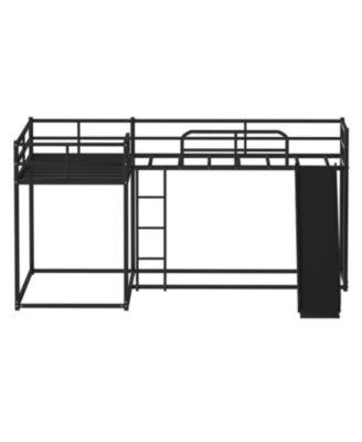 L-Shaped Bunk Bed with Slide and Short Ladder in Black