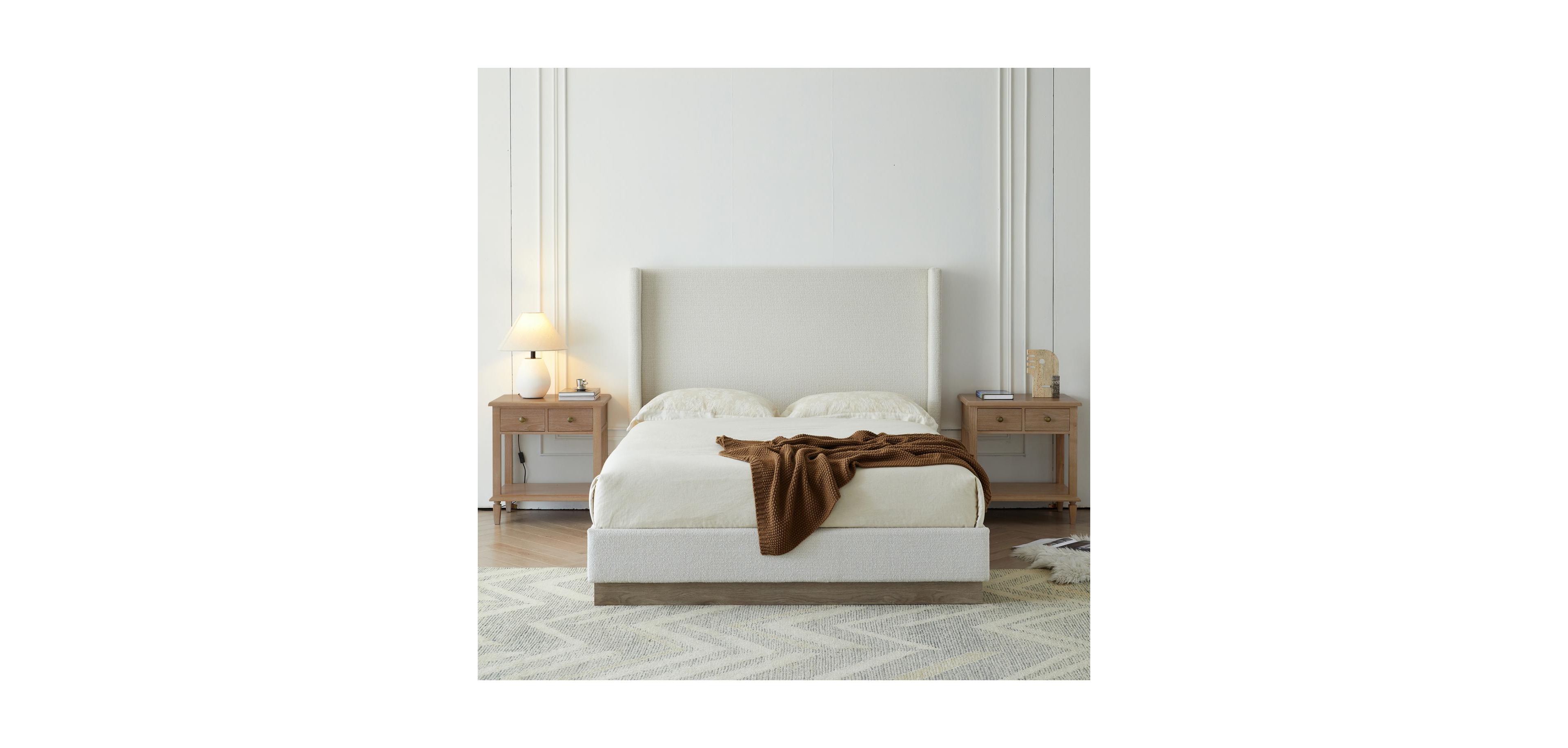 Streamdale Furniture Hosford Cream White Boucle Queen Upholstered Platform Bed