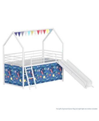 Streamdale Jack Metal Junior Loft Bed w/ Slide, Curtain & Stickers