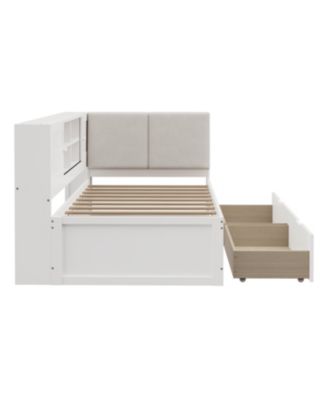 Wooden Twin L-Shaped Daybed with Storage, Bookcase & USB, White