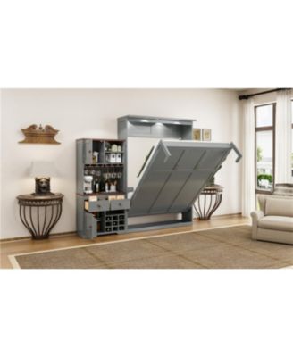 Queen Murphy Bed with Storage, Wine Rack & LED