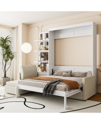 Streamdale Queen Size Murphy Bed Wall Bed with Sofa and Shelves
