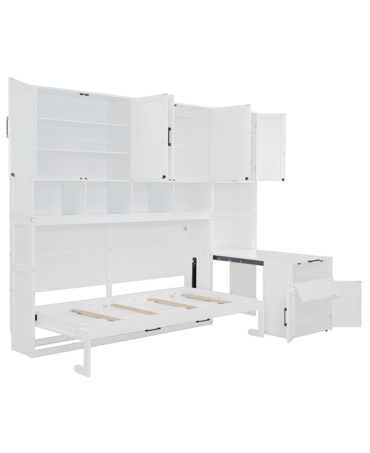 Streamdale Furniture Twin Size Murphy Bed Wall Bed with Closet , Drawers & Desk-White