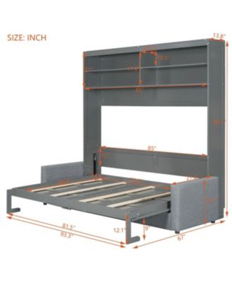 Queen Size Murphy Bed Wall Bed with Sofa,Gray
