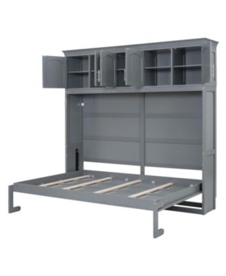 Queen Size Murphy Bed Wall Bed with Top Cabinets,Gray