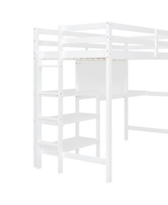 Twin Loft Bed with Shelves, Desk & Board - Gray