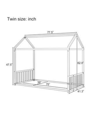 Twin Montessori Metal Floor Bed Frame, House Bed, Safety Rails, Easy Assemble, Black