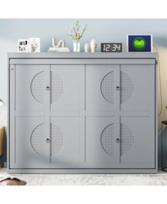 Queen Size Murphy Bed Wall Bed,Gray
