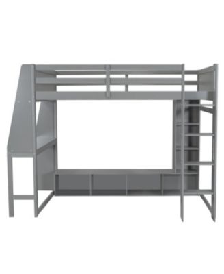 Streamdale Wood Gaming Loft Bed w/ Desk, Shelves, LED, Rack, Black