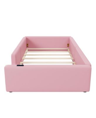 Twin Upholstered Platform Bed with Charging Station