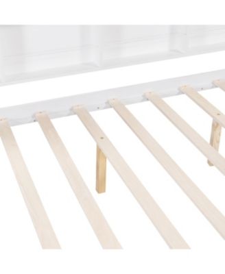  Wooden Full Size House Bed with Trundle & Shelf - White