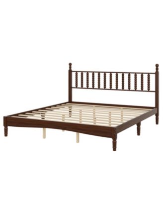 Streamdale King Wood Platform Bed, Gourd Headboard, Retro Style 