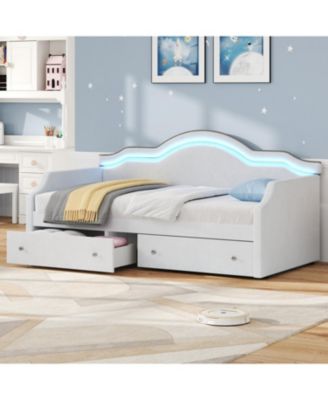 Twin Size Upholstered Daybed with LED and 2 Drawers