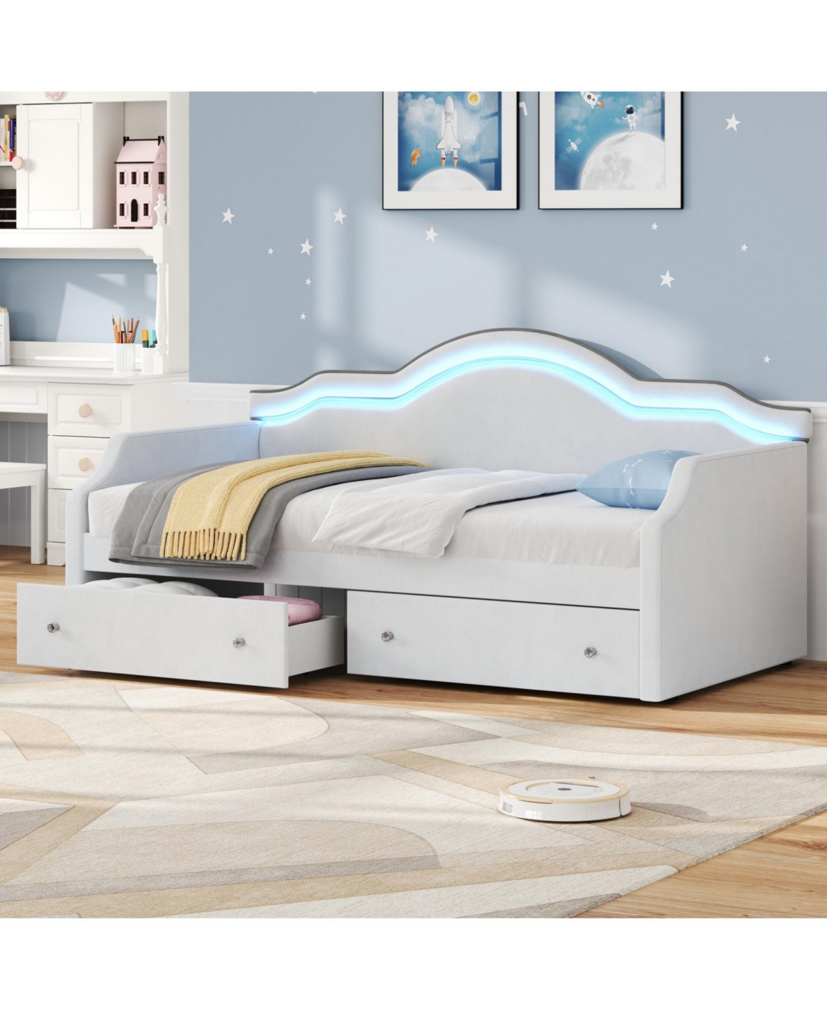 Streamdale Furniture Twin Upholstered Daybed with Led and 2 Drawers
