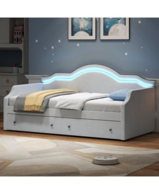 Twin Size Upholstered Daybed with LED and 2 Drawers