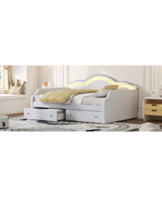 Full Size Upholstered Daybed with LED and 2 Drawers