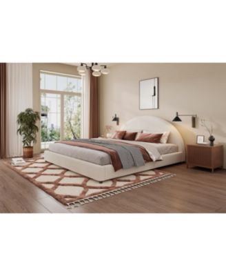 King Size Bed Frame With Boucle Upholstered Round Curved Headboard, White