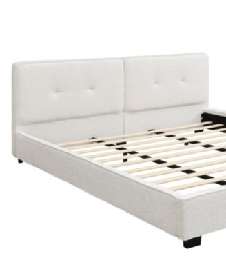 King Beige Boucle Bed Frame with Curved Tufted Headboard