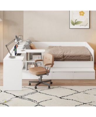 Full Size Wooden Platform Bed with 6 Drawers, Shelves and Dressing Table