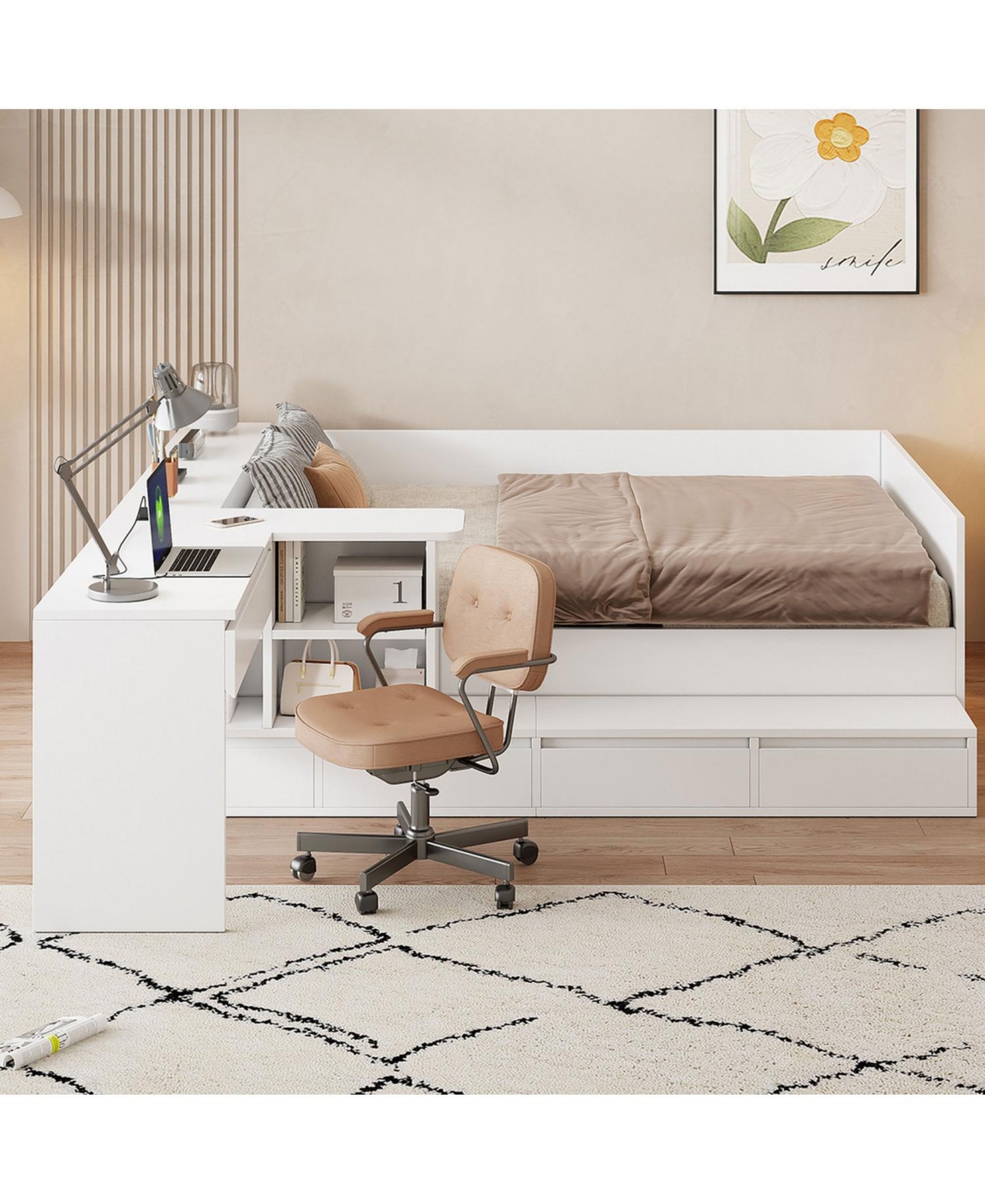 Streamdale Furniture Full Size Wooden Platform Bed with 6 Drawers, Shelves and Dressing Table