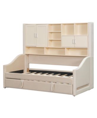 Twin Upholstered Daybed with LED, Storage & Trundle