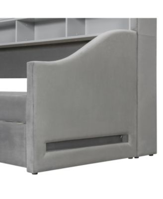Twin Upholstered Daybed with LED, Storage & Trundle