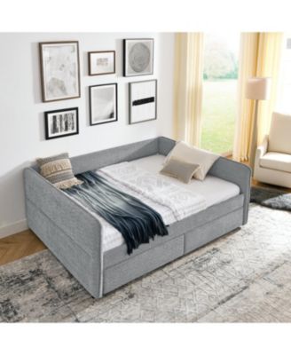 Tufted Daybed with Trundle, Queen, Boucle Fabric