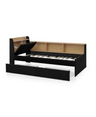 Twin Velvet Daybed- Storage Headboard, Wireless Charging, LED