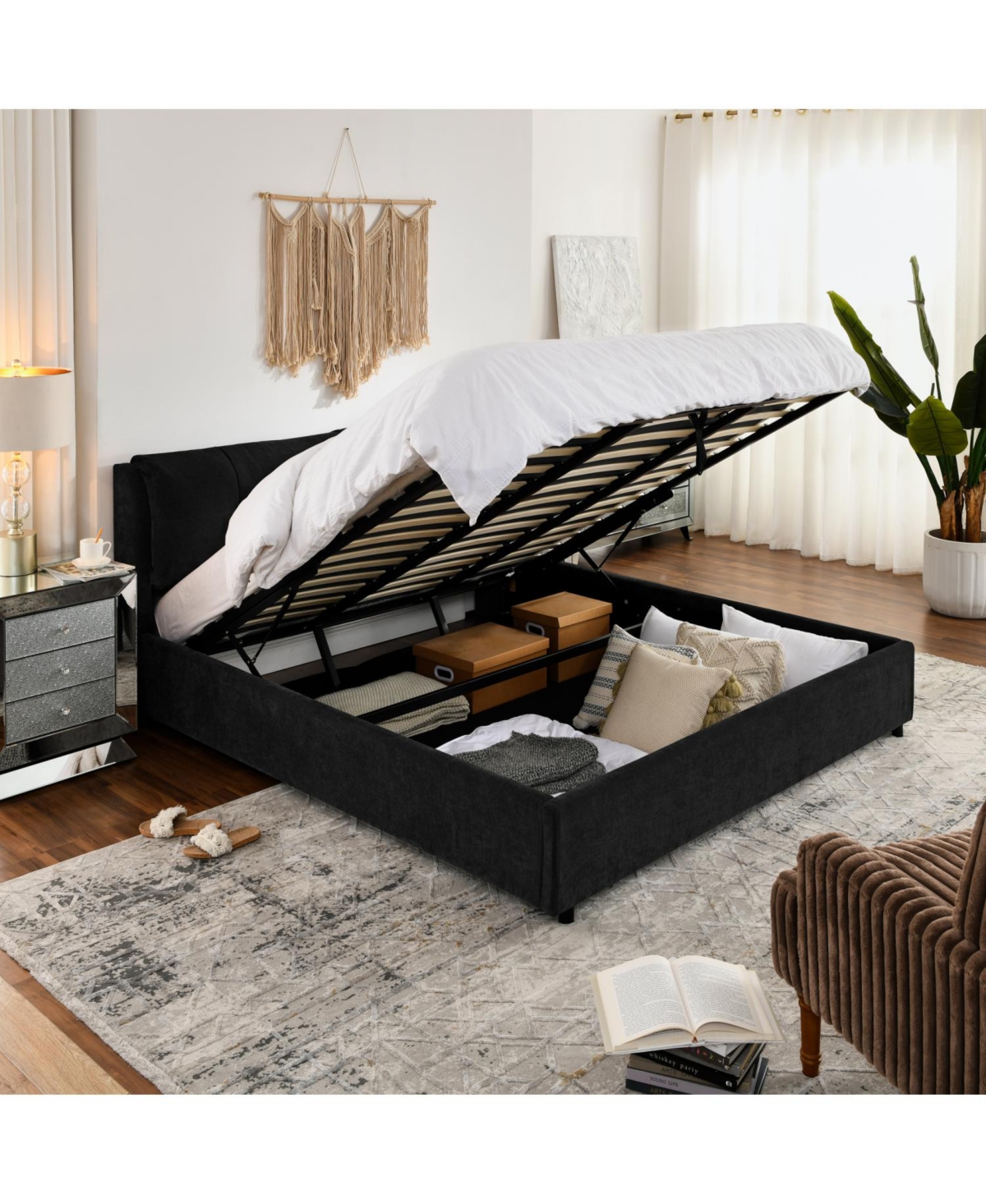 Streamdale Furniture Chenille Hydraulic Storage Bed