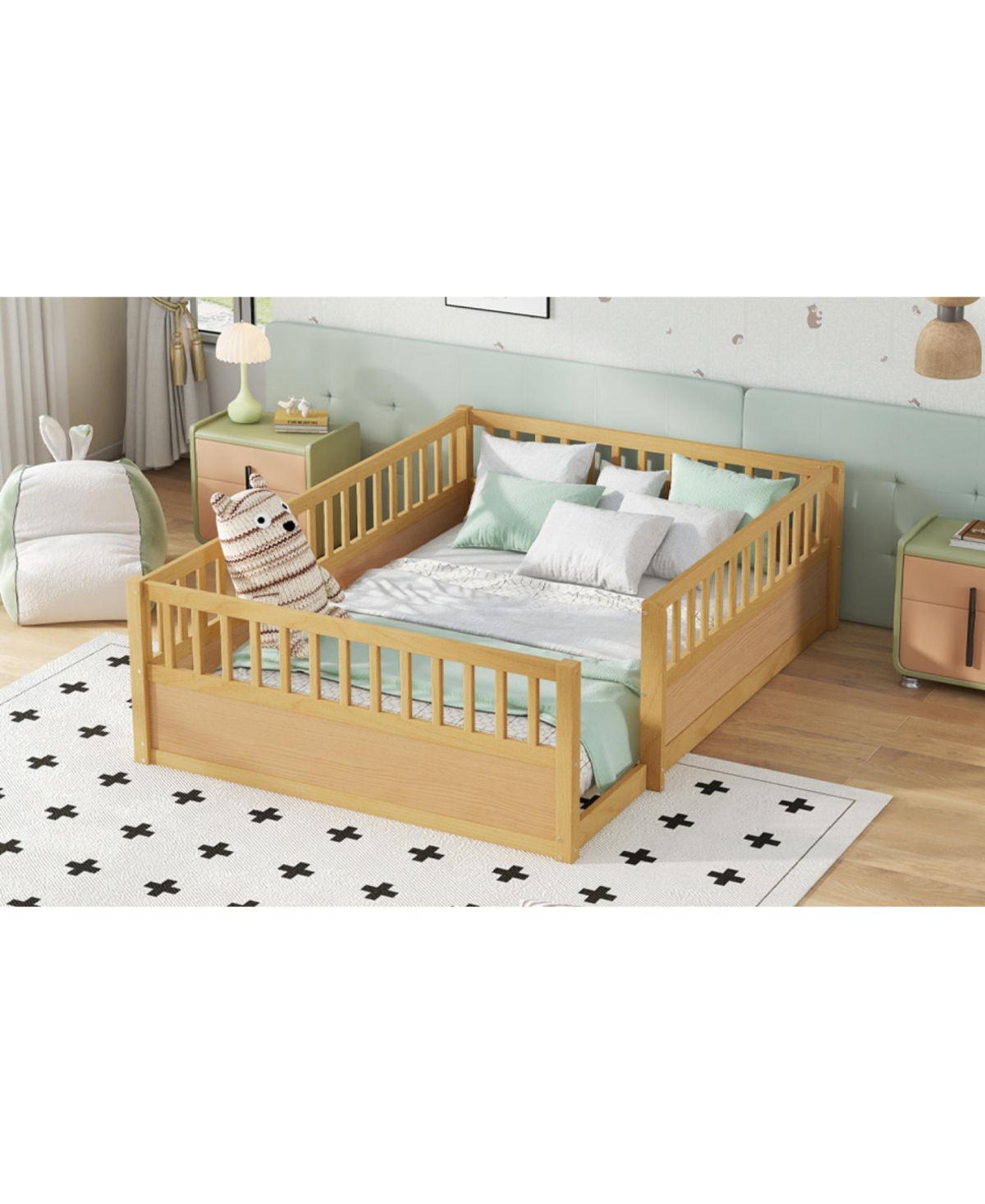 Streamdale Furniture Montessori Floor Bed Frame with Fence