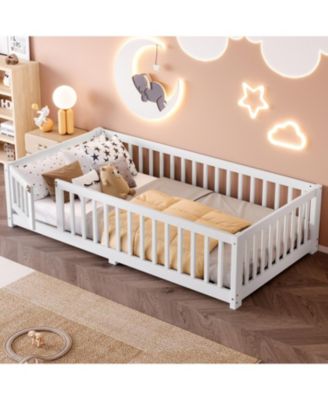 Twin Floor Bed with Guardrails & Door