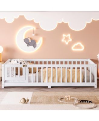 Twin Floor Bed with Guardrails & Door