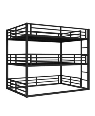 Queen Triple Bunk Bed, Metal, Heavy-Duty, Black
