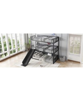  Triple Bunk Bed with Slide, Metal, Heavy-Duty, Black